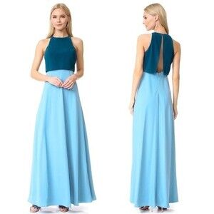 Jill Jill Stuart Colorblocked Pop Over Maxi Gown in Coastal/Sparrow Blue 12 NWT